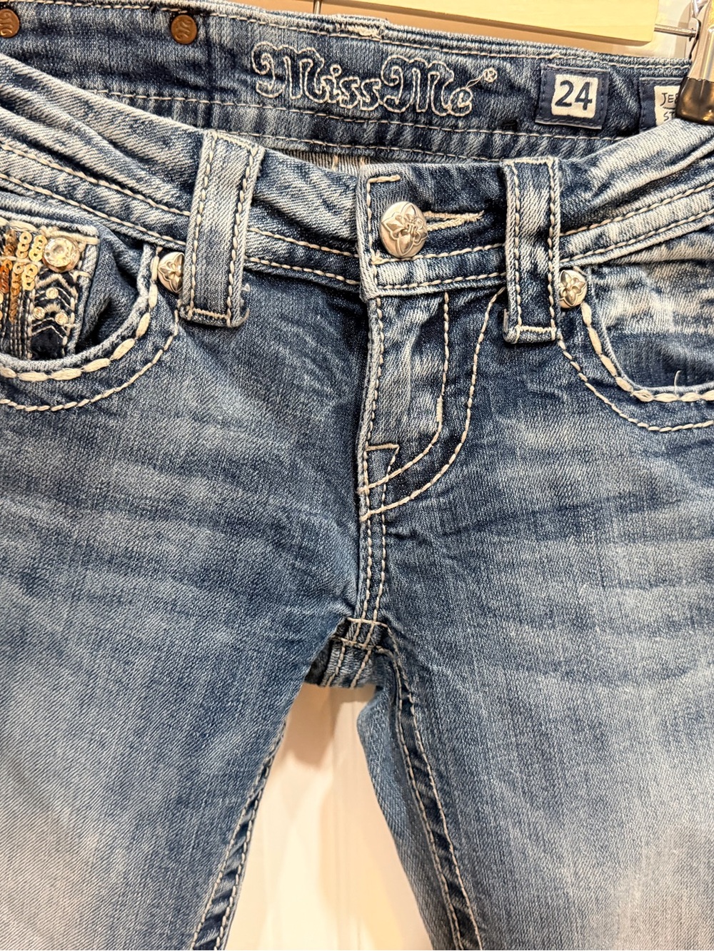 Miss me waist 24” blingy blue jeans - straight - Picture 4 of 9